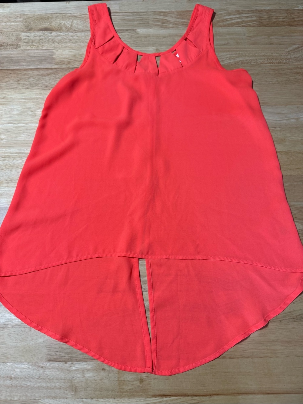 Allison Brittney Women’s Neon Coral Sleeveless Blouse Split Back Tank